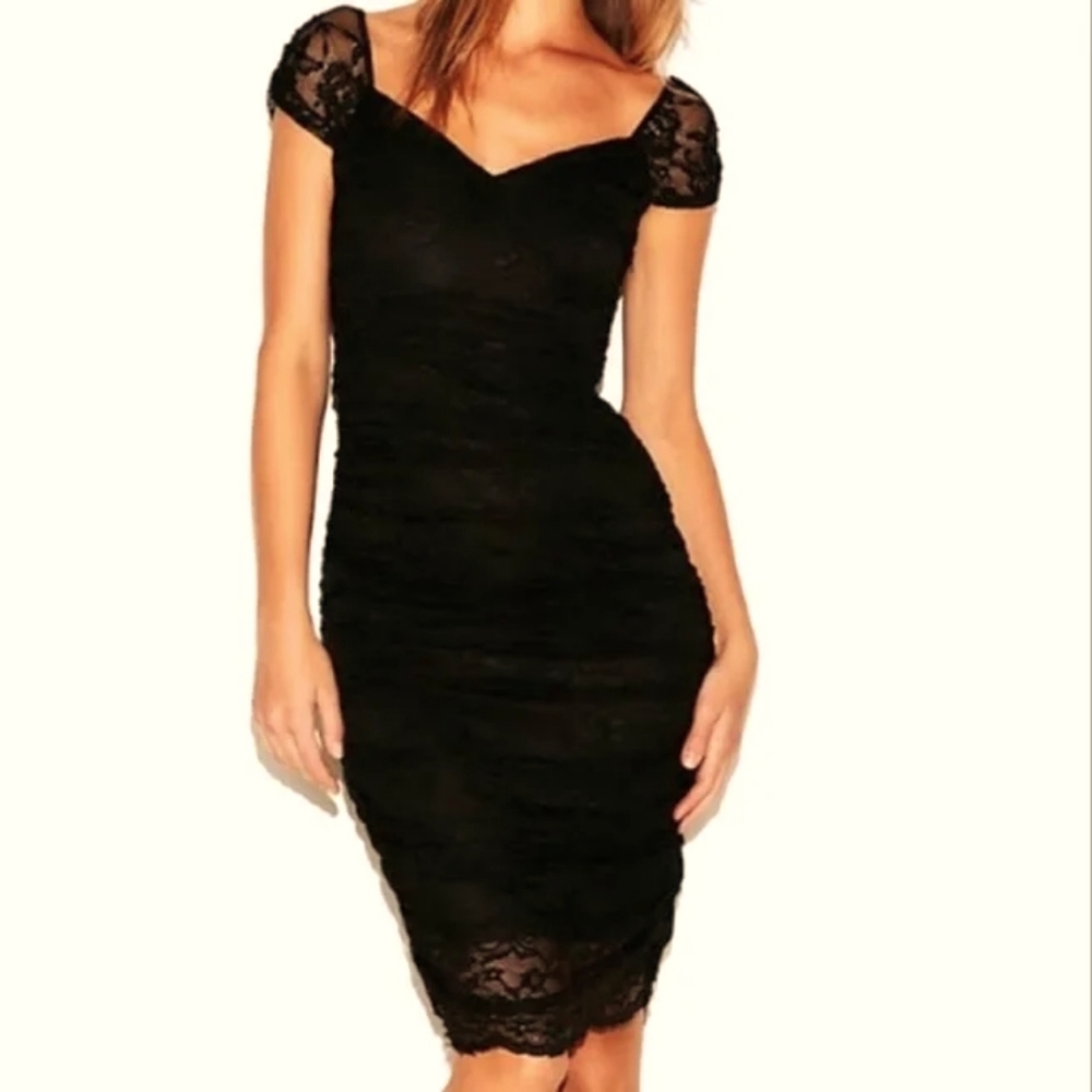 Express Black Lace Off the Shoulder Ruched Dress